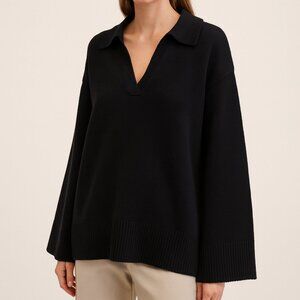 DISSH Wool Cashmere V-Neck Collared Sweater Black Size XS